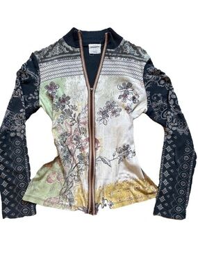 Vintage Y2K Whimsigoth Mixed-Print Zip Front Jacket